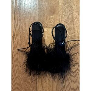 Bershka Black Feather Ankle Strap Heels